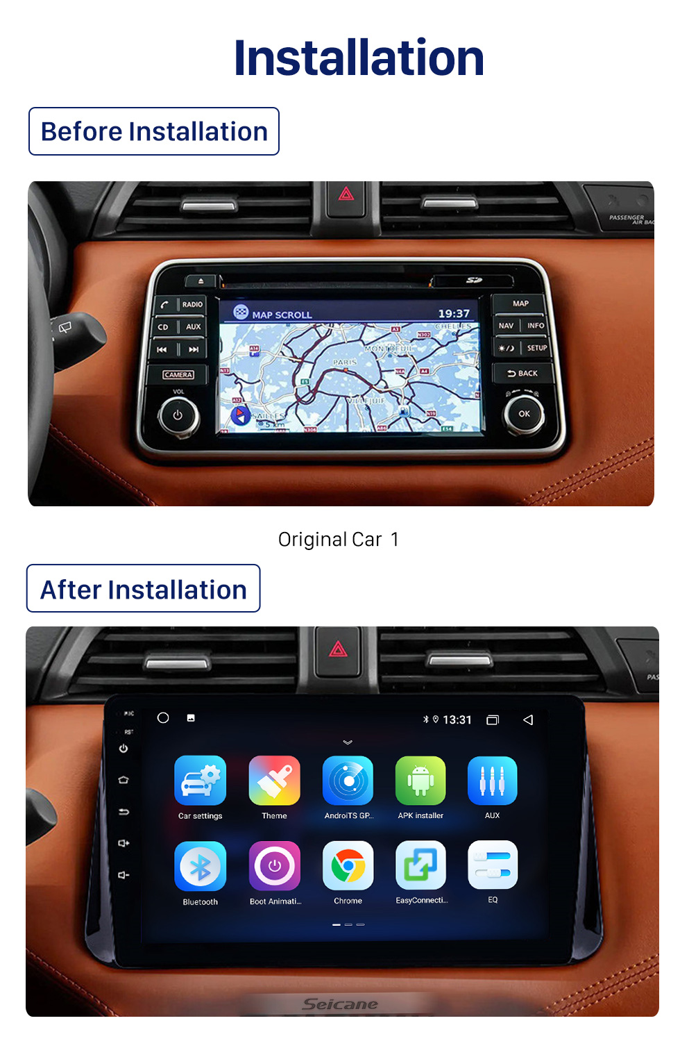 Seicane OEM 9 inch Android 10.0 Radio for 2017 NISSAN MICRA Bluetooth HD Touchscreen GPS Navigation AUX USB support Carplay DVR OBD Rearview camera