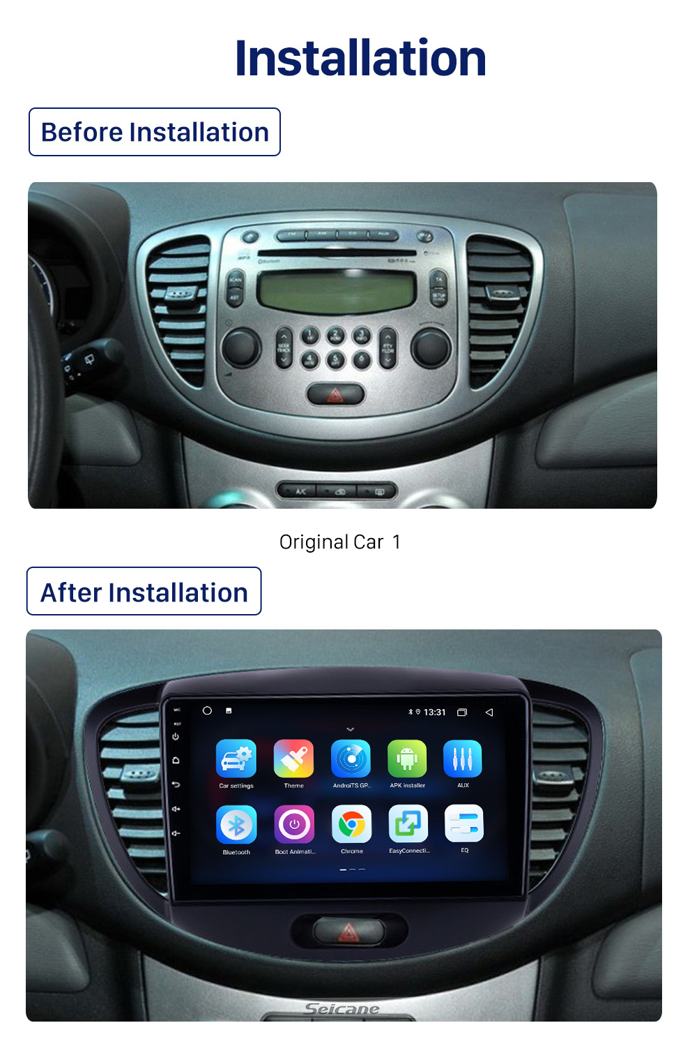 Seicane OEM 9-дюймовый Android 10.0 Radio для 2004 TOYOTA VIOS Bluetooth HD с сенсорным экраном GPS-навигация Поддержка AUX USB Carplay DVR OBD Камера заднего вида