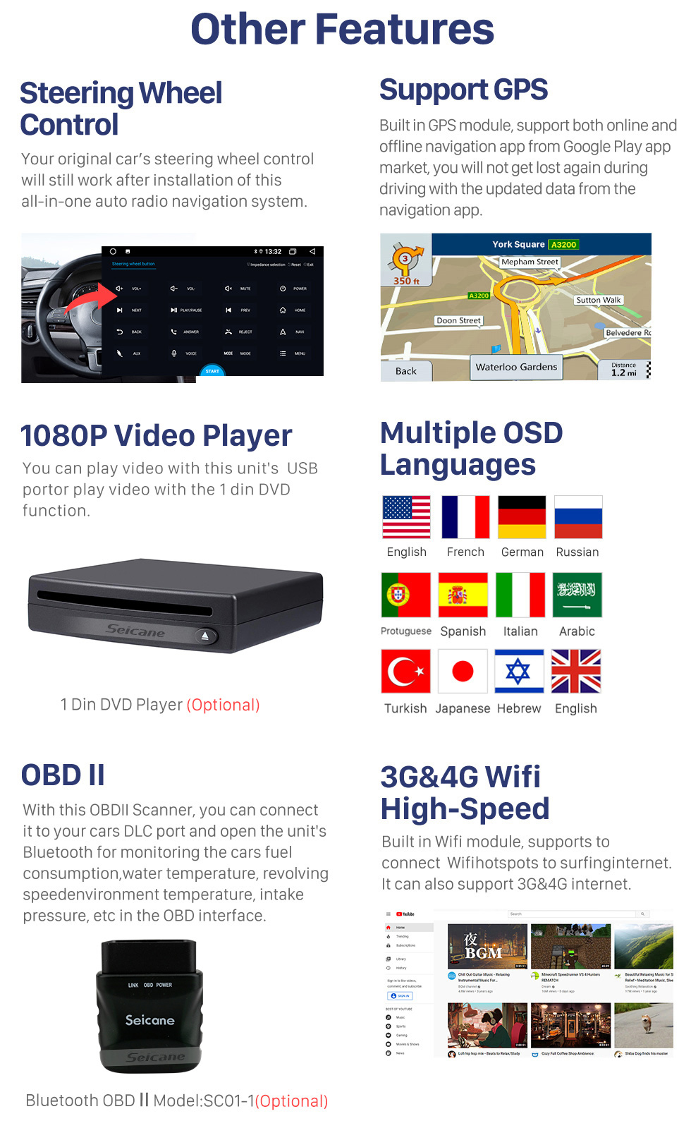 Seicane OEM 9-дюймовый Android 10.0 Radio для 2004 TOYOTA VIOS Bluetooth HD с сенсорным экраном GPS-навигация Поддержка AUX USB Carplay DVR OBD Камера заднего вида