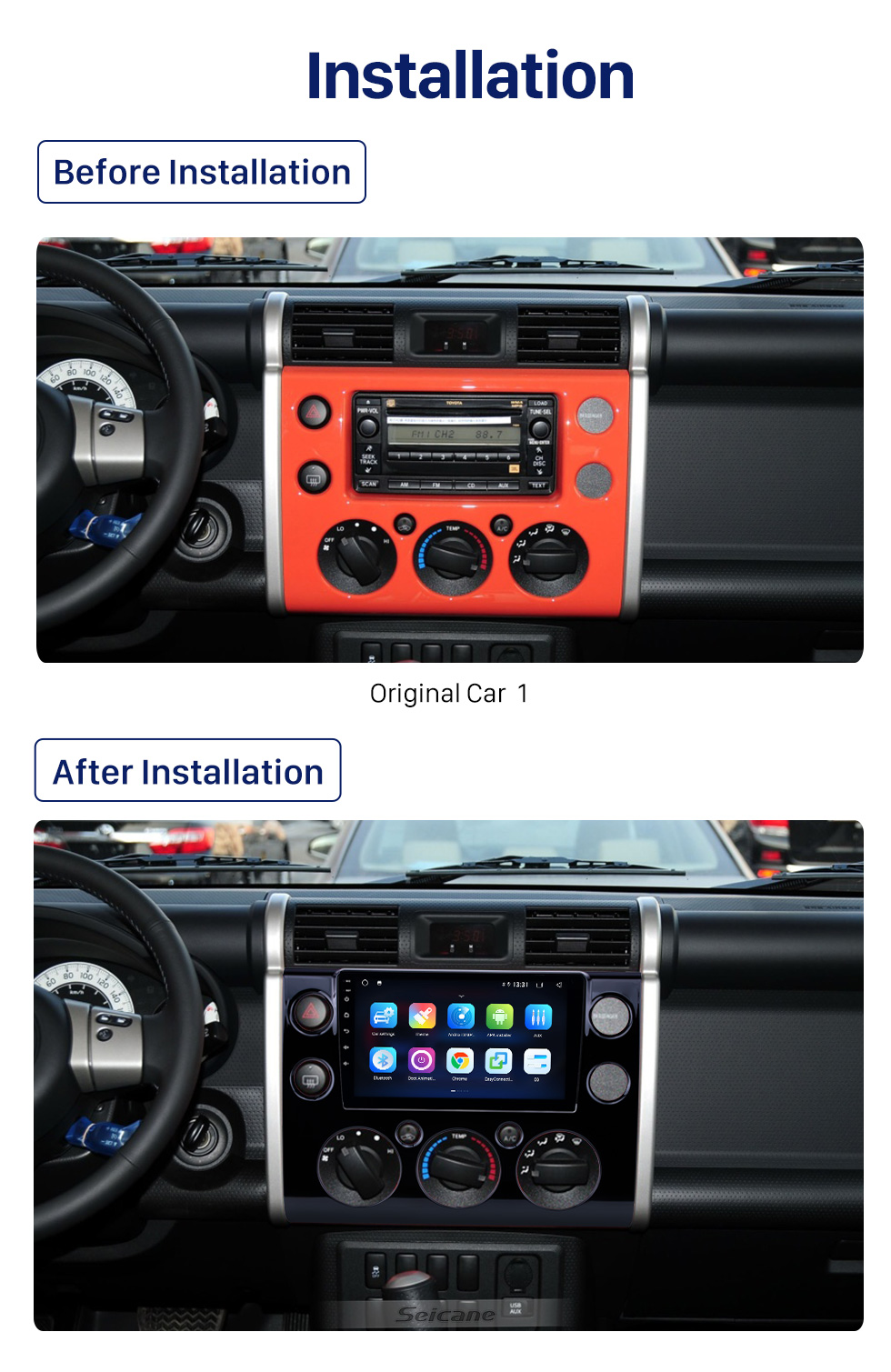 Seicane OEM 9 inch Android 10.0 Radio for 2007-2018 Toyota FJ CRUISER Bluetooth HD Touchscreen GPS Navigation AUX USB support Carplay DVR OBD Rearview camera