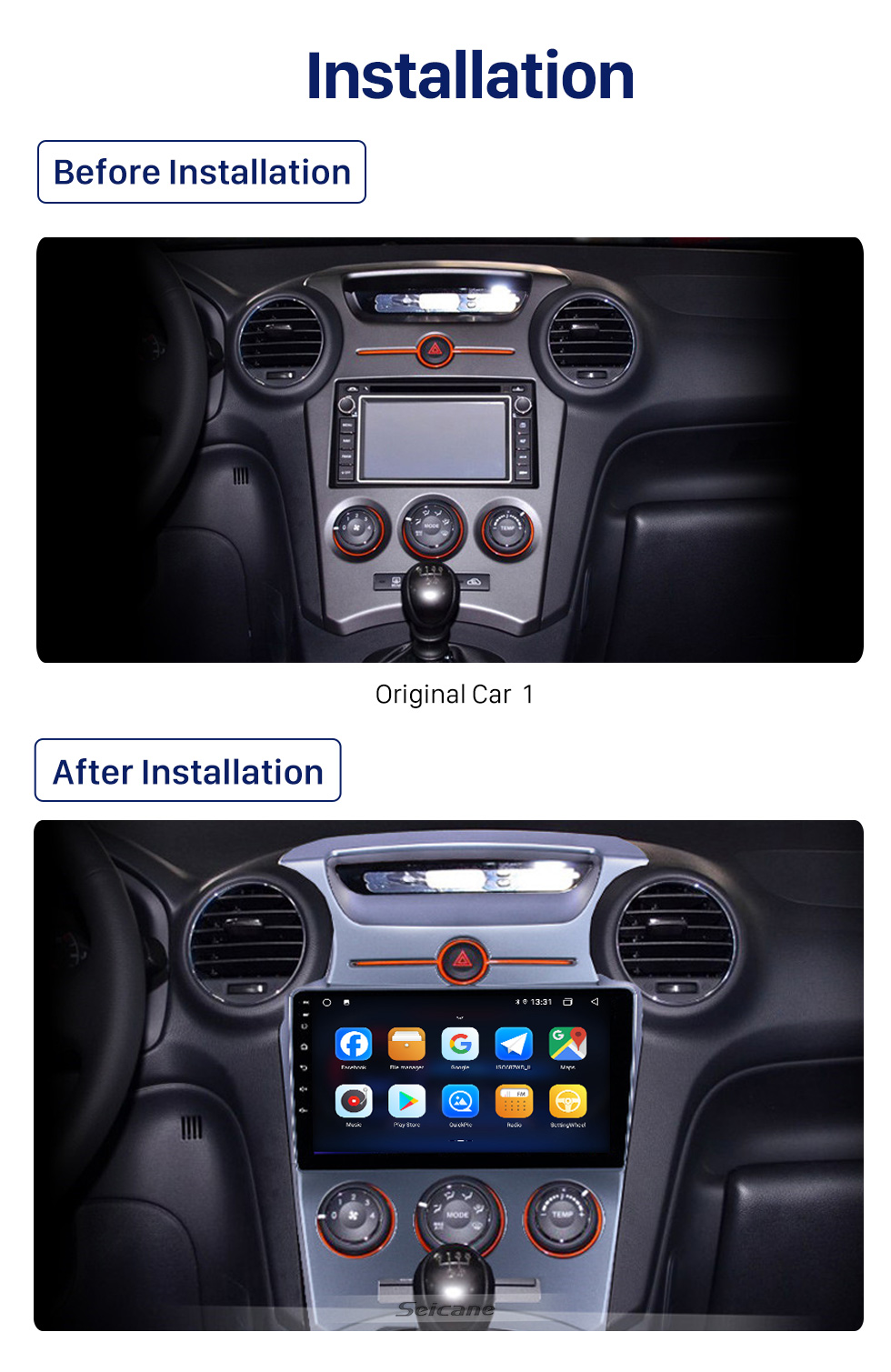 Seicane OEM 9 inch Android 10.0 Radio for 2007-2012 Kia Carens Manual A/C Bluetooth WIFI HD Touchscreen GPS Navigation support Carplay DVR Rear camera 