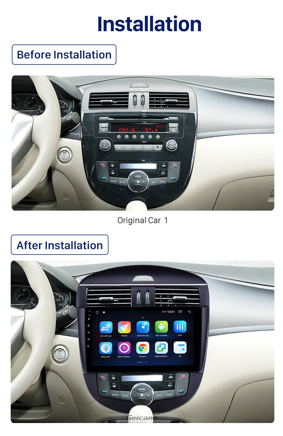 Seicane 10,1 pouces Android 10.0 Radio de navigation GPS pour Chevrolet Equinox 2016-2018 avec écran tactile HD Prise en charge Bluetooth USB Carplay TPMS DVR