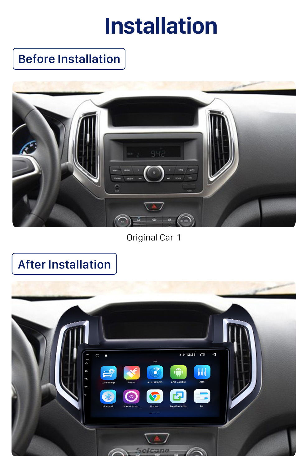 Seicane 10,1 pouces Android 10.0 Radio de navigation GPS pour Chevrolet Equinox 2016-2018 avec écran tactile HD Prise en charge Bluetooth USB Carplay TPMS DVR