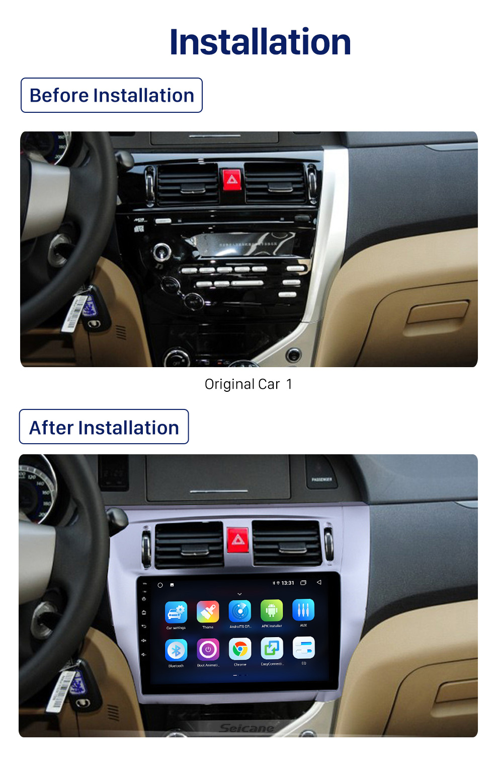 Seicane Android 10.0 Radio de navegación GPS con pantalla táctil HD de 9 pulgadas para Honda Jazz 2002-2008 Manual AC con soporte Bluetooth Cámara de visión trasera Carplay