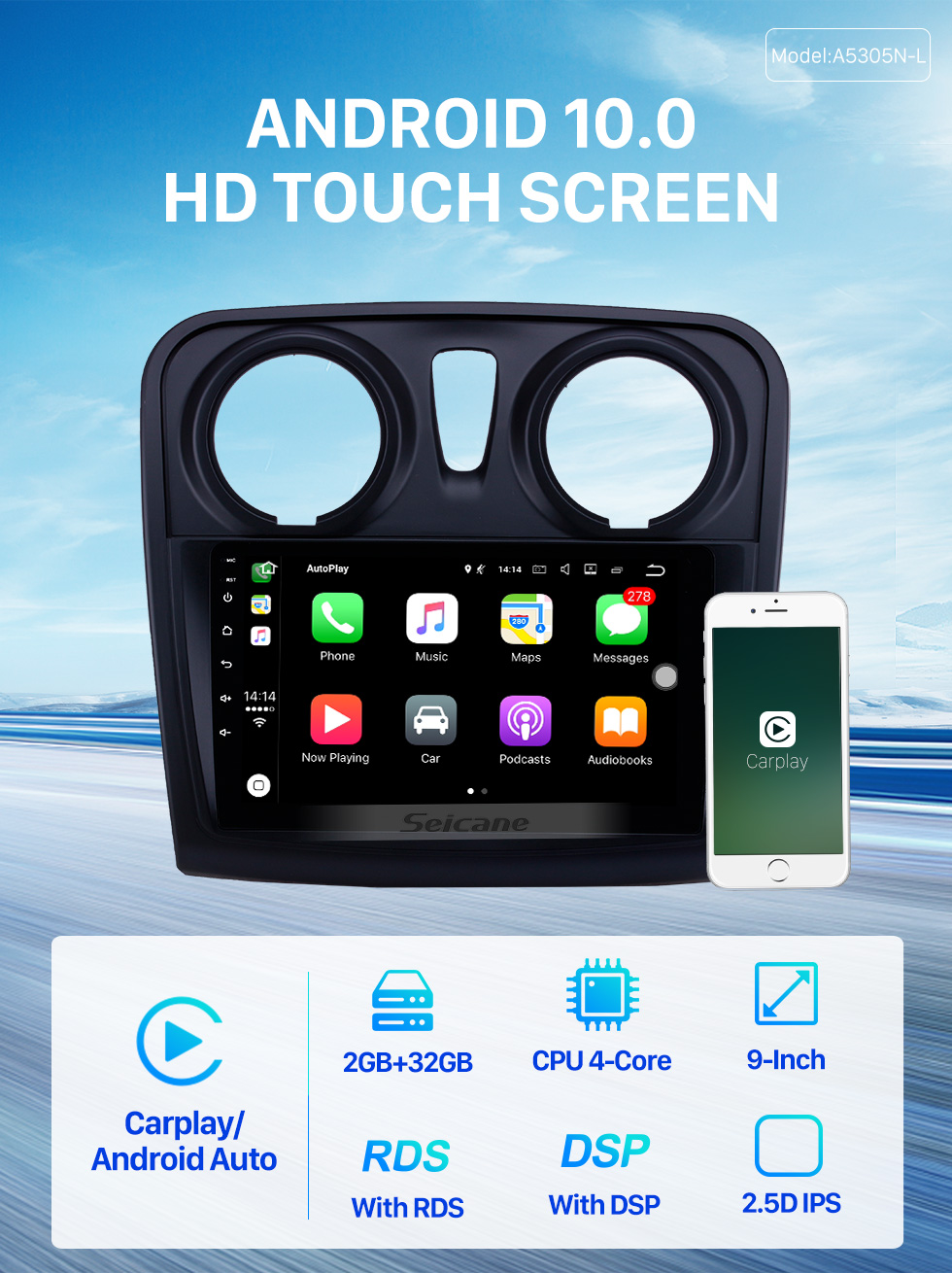 Seicane 2012-2017 Renault Dacia Sandero Android 10.0 9-Zoll-GPS-Navigationsradio Bluetooth HD Touchscreen Carplay-Unterstützung TPMS 1080P Seicane 2012-2017 Renault Dacia Sandero Android 10.0 9-Zoll-GPS-Navigationsradio Bluetooth HD Touchscreen Carplay-Unterstützung TPMS 1080P