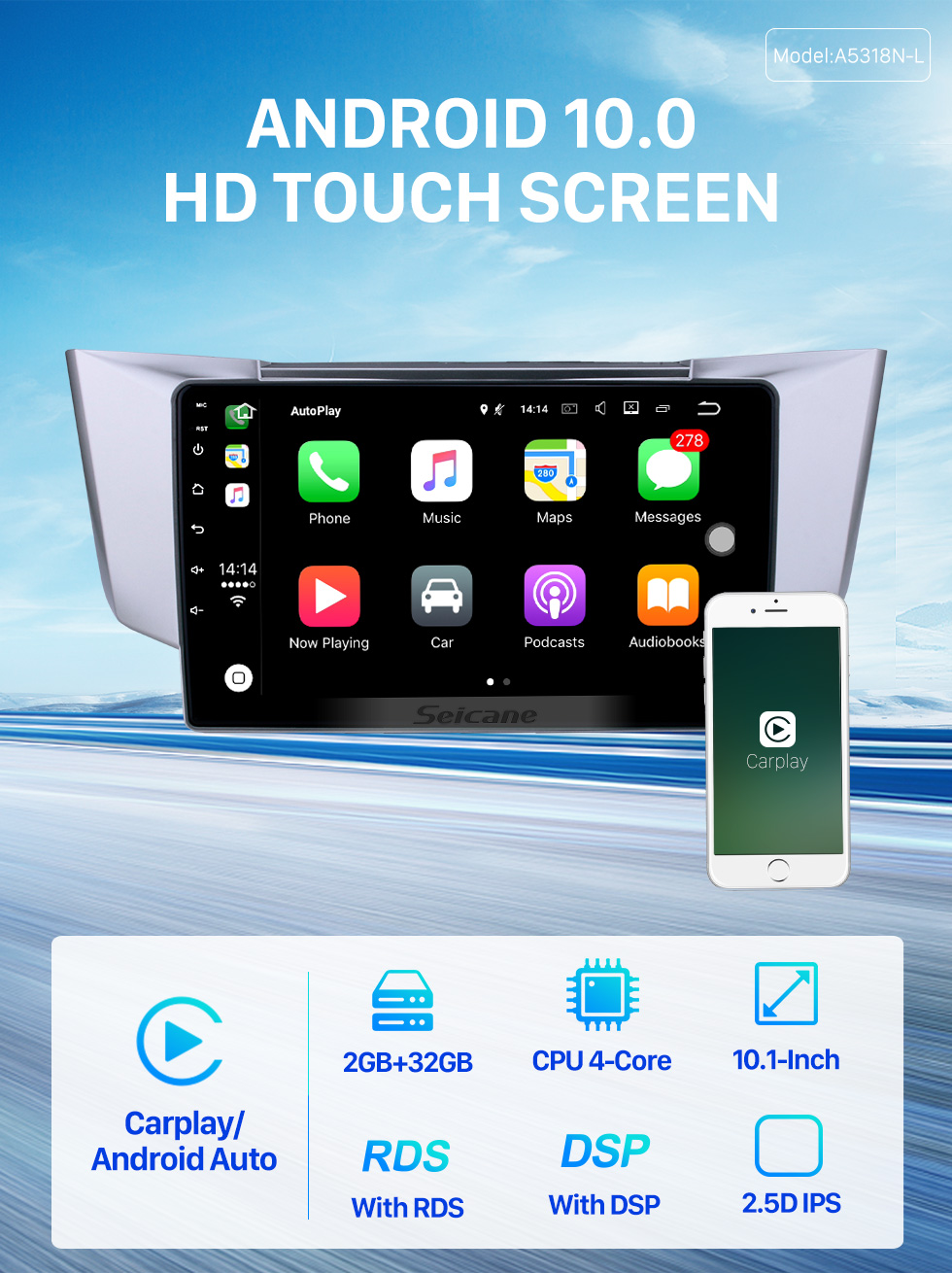 Seicane 2003-2010 Lexus RX300 RX330 RX350 Android 10.0 10.1 polegadas Navegação GPS Rádio Bluetooth HD Touchscreen USB Carplay Suporte DAB + SWC Seicane 2003-2010 Lexus RX300 RX330 RX350 Android 10.0 10.1 polegadas Navegação GPS Rádio Bluetooth HD Touchscreen USB Carplay Suporte DAB + SWC