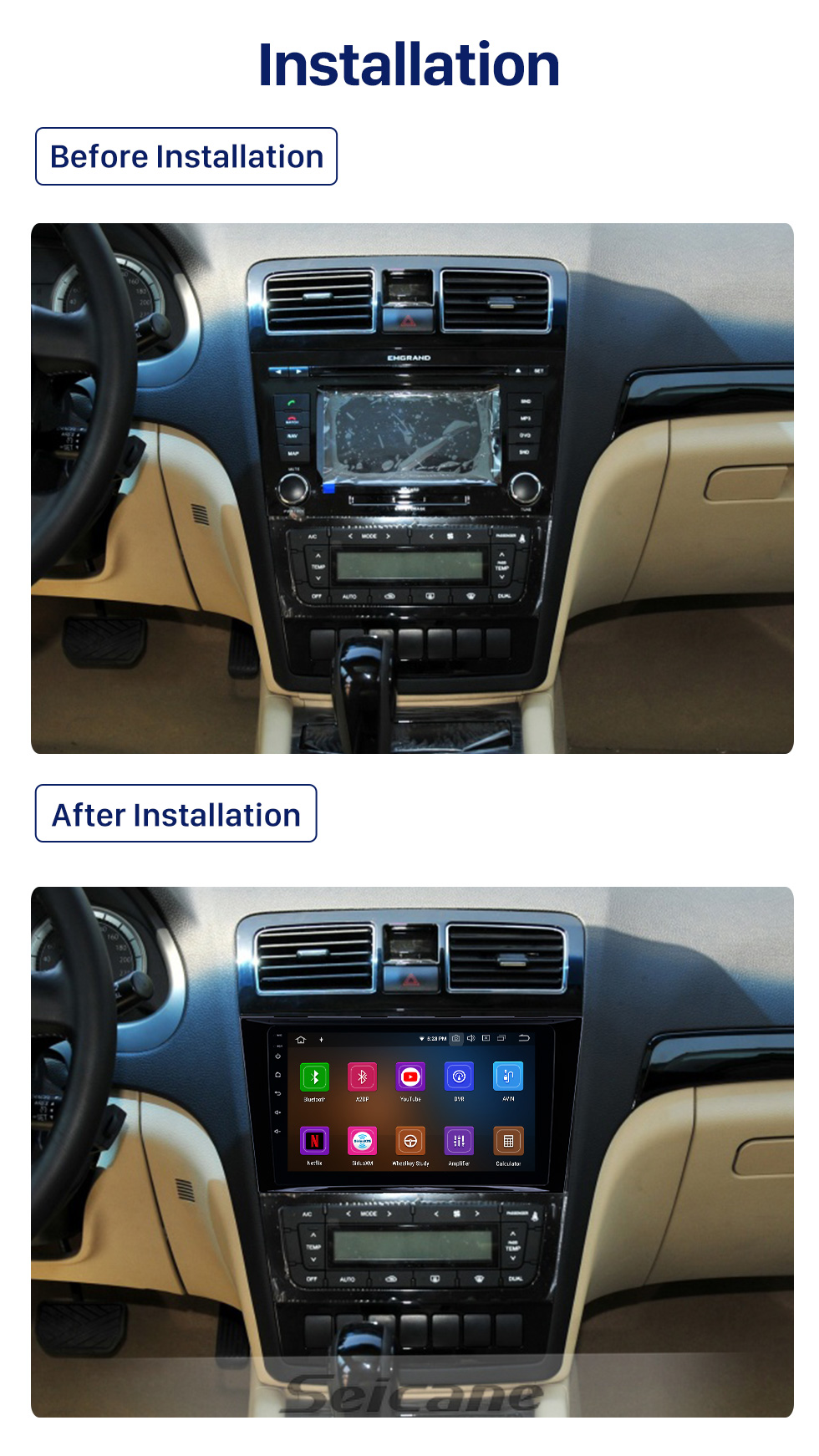 Seicane 2009-2015 Geely Emgrand EC8 Android 10.0 9 inch GPS Navigation Radio Bluetooth HD Touchscreen WIFI USB Carplay support Backup camera Seicane 2009-2015 Geely Emgrand EC8 Android 10.0 9 inch GPS Navigation Radio Bluetooth HD Touchscreen WIFI USB Carplay support Backup camera