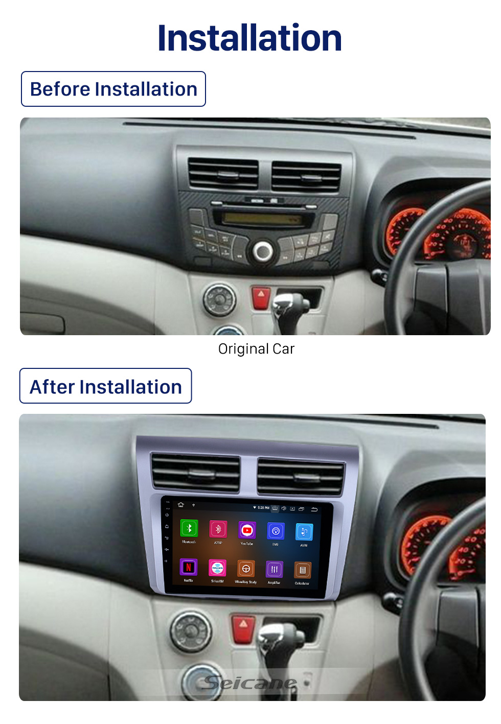 Seicane 9 Inch HD Touchscreen for 2012-2014 PROTON MYVI Autoradio Car DVD Player Upgrade Support Steering Wheel Control