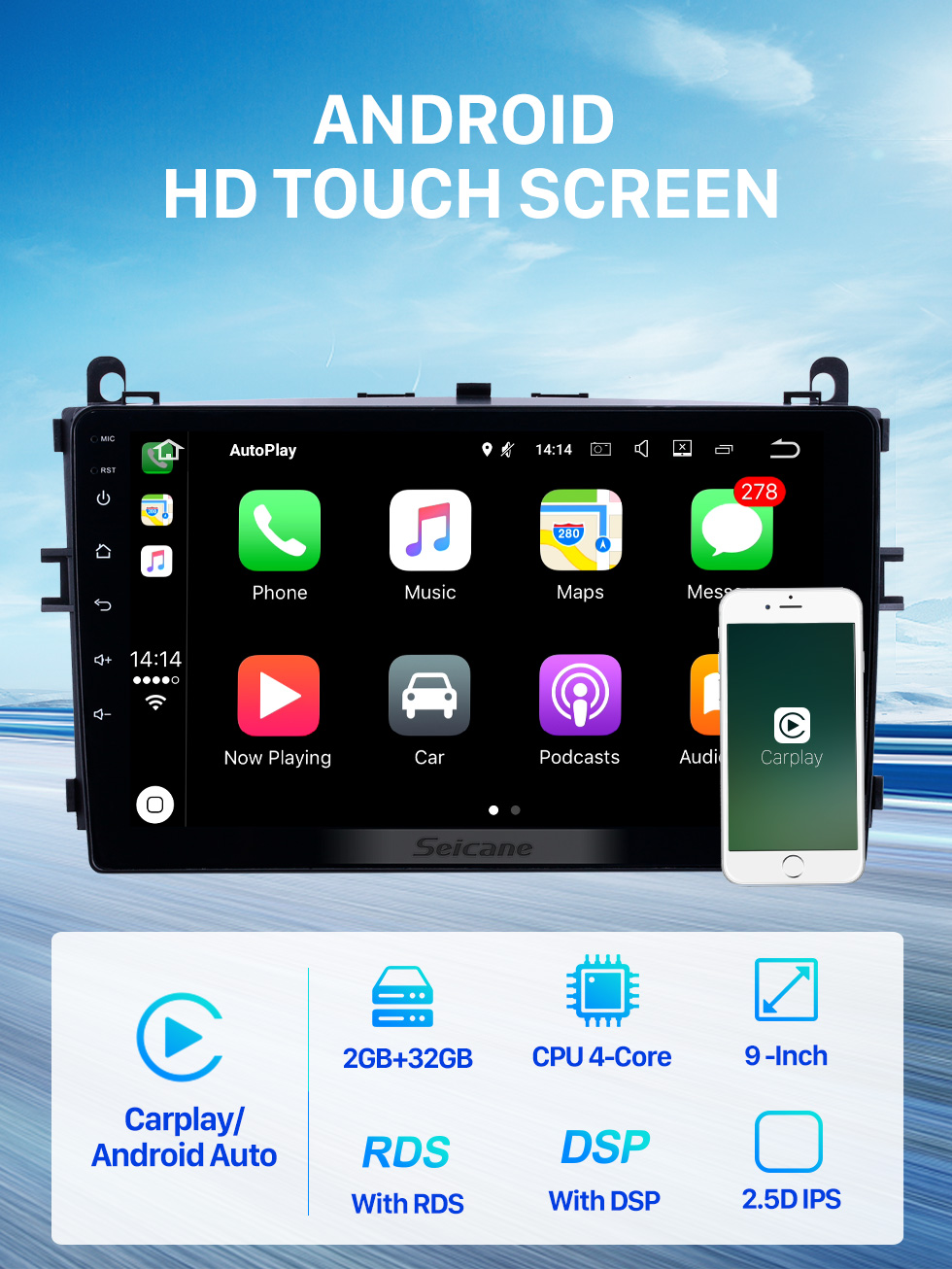 Seicane Tela sensível ao toque HD de 9 polegadas para 2017 MG 3 Autostereo Android Auto com DSP Car Audio System Support OBD2
