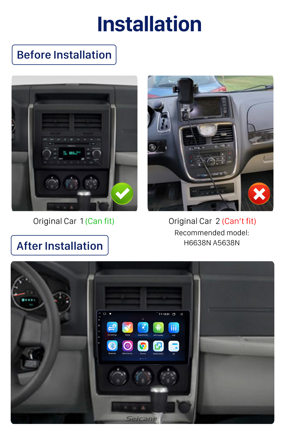 Seicane 10.1 inch HD Touchscreen Android 10.0 GPS Navigation Radio for Dodge/Jeep/Chrysler Universal With Bluetooth support Carplay DVR