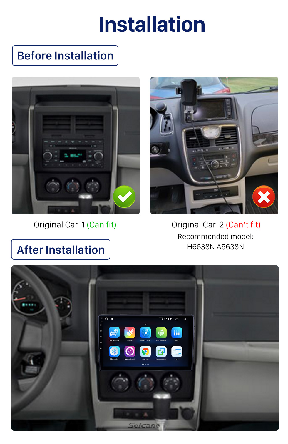 Seicane 10,1 polegadas HD Touchscreen Android 10.0 Rádio de navegação GPS para Dodge / Jeep / Chrysler Universal Com suporte para Bluetooth Carplay DVR