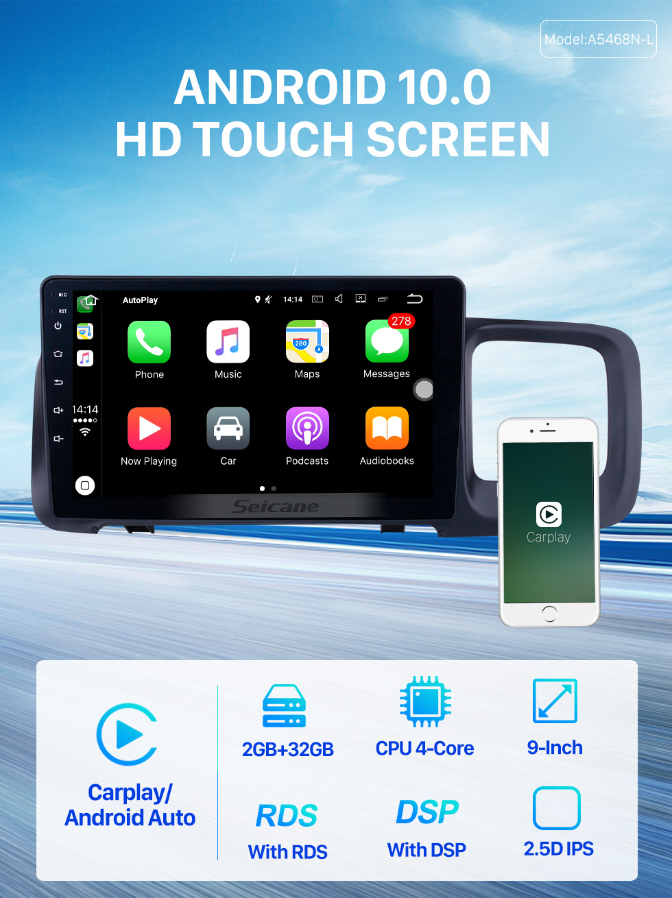 Seicane Écran tactile HD 9 pouces Android 10.0 Radio de navigation GPS pour 2011 2012 2013 2014 2015 Volvo S60 avec prise en charge Bluetooth AUX WIFI Carplay TPMS DAB + OBD2 Seicane Écran tactile HD 9 pouces Android 10.0 Radio de navigation GPS pour 2011 2012 2013 2014 2015 Volvo S60 avec prise en charge Bluetooth AUX WIFI Carplay TPMS DAB + OBD2