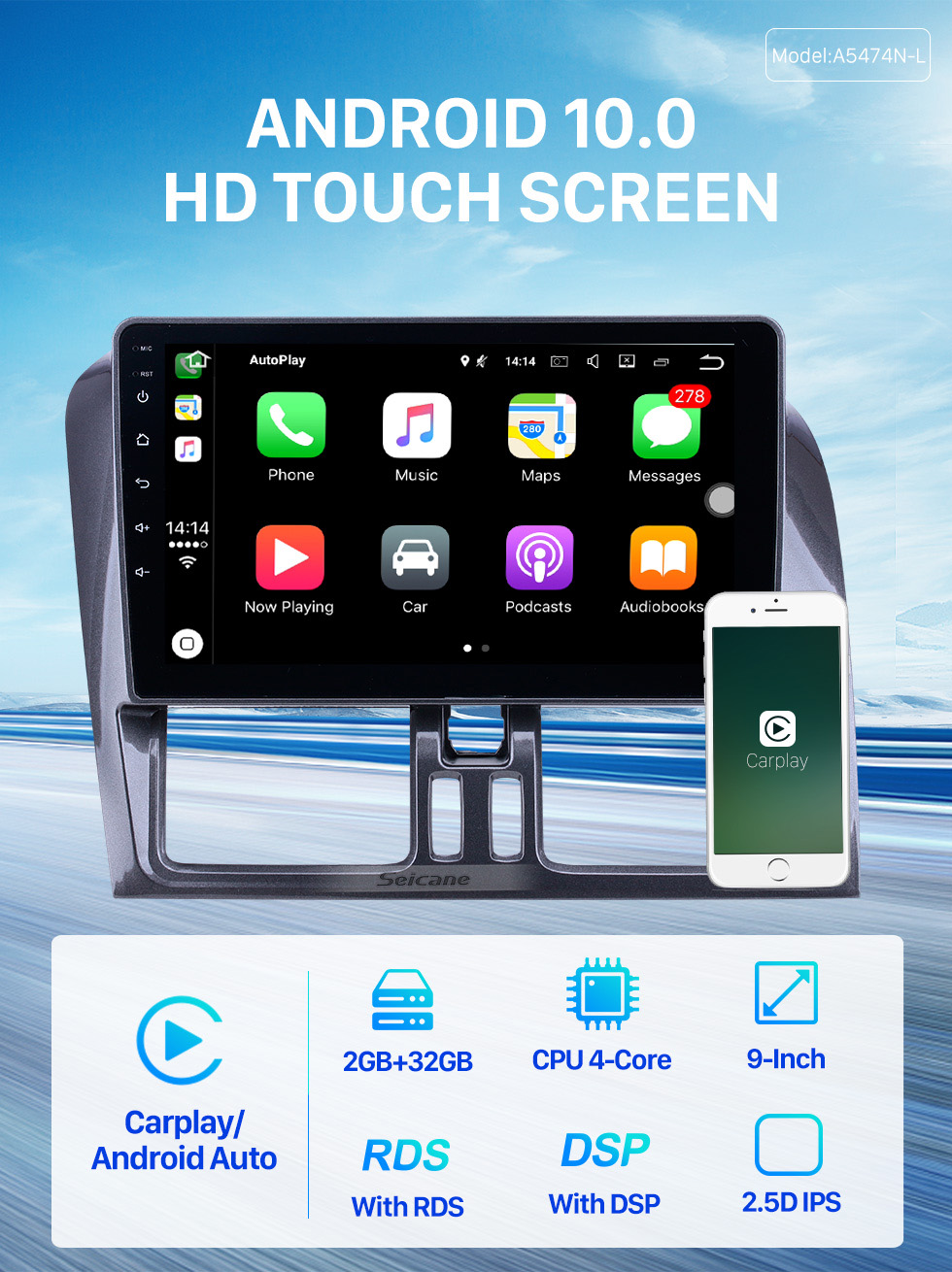 Seicane HD Touchscreen for 2008-2014 2015 2016 Volvo XC60 Radio Android 10.0 9 inch GPS Navigation Bluetooth WIFI Carplay support DVR DAB+ Seicane HD Touchscreen for 2008-2014 2015 2016 Volvo XC60 Radio Android 10.0 9 inch GPS Navigation Bluetooth WIFI Carplay support DVR DAB+