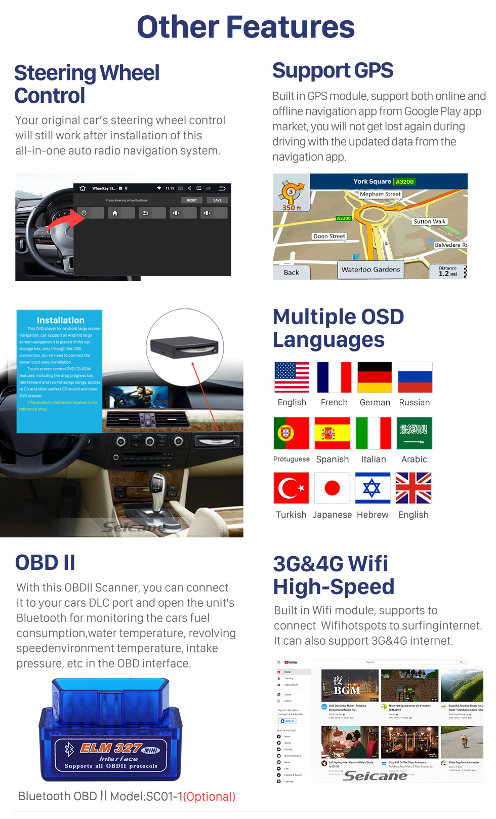 Seicane 10,1-дюймовый Android 10.0 на 2002 2003 2004 Mercedes Benz C Class W203 Радио GPS-навигация с сенсорным экраном HD Поддержка Bluetooth Carplay DVR