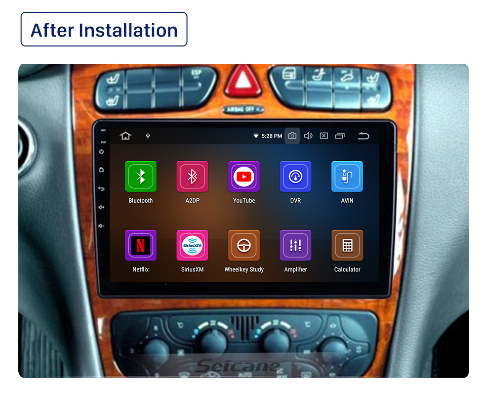 Seicane 9 inch Android 10.0 for 2002 2003 2004 Mercedes Benz C Class W203 Radio GPS Navigation With HD Touchscreen Bluetooth support Carplay DVR