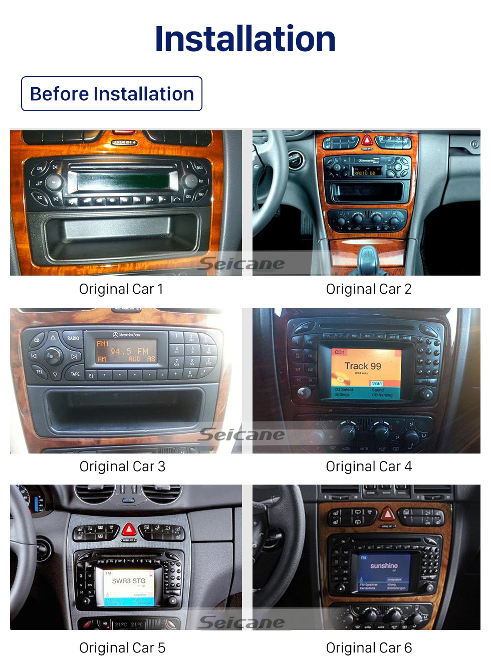 Seicane 10.1 pulgadas Android 10.0 para 2002 2003 2004 Mercedes Benz Clase C W203 Radio Navegación GPS Con pantalla táctil HD Soporte Bluetooth Carplay DVR