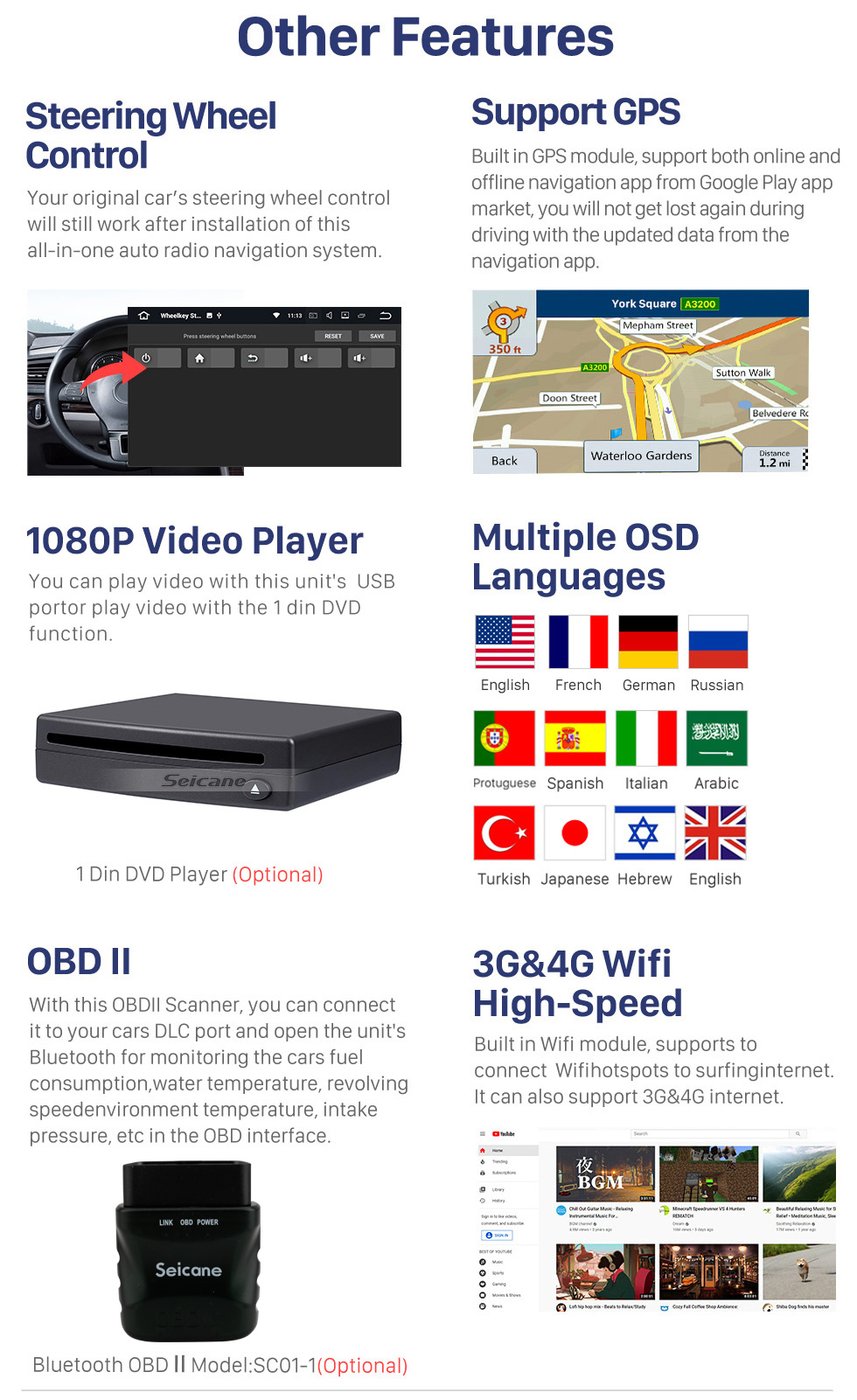 Seicane 9-дюймовый сенсорный экран HD для 2017 MG 3 Autostereo Android Auto с поддержкой автомобильной аудиосистемы DSP OBD2