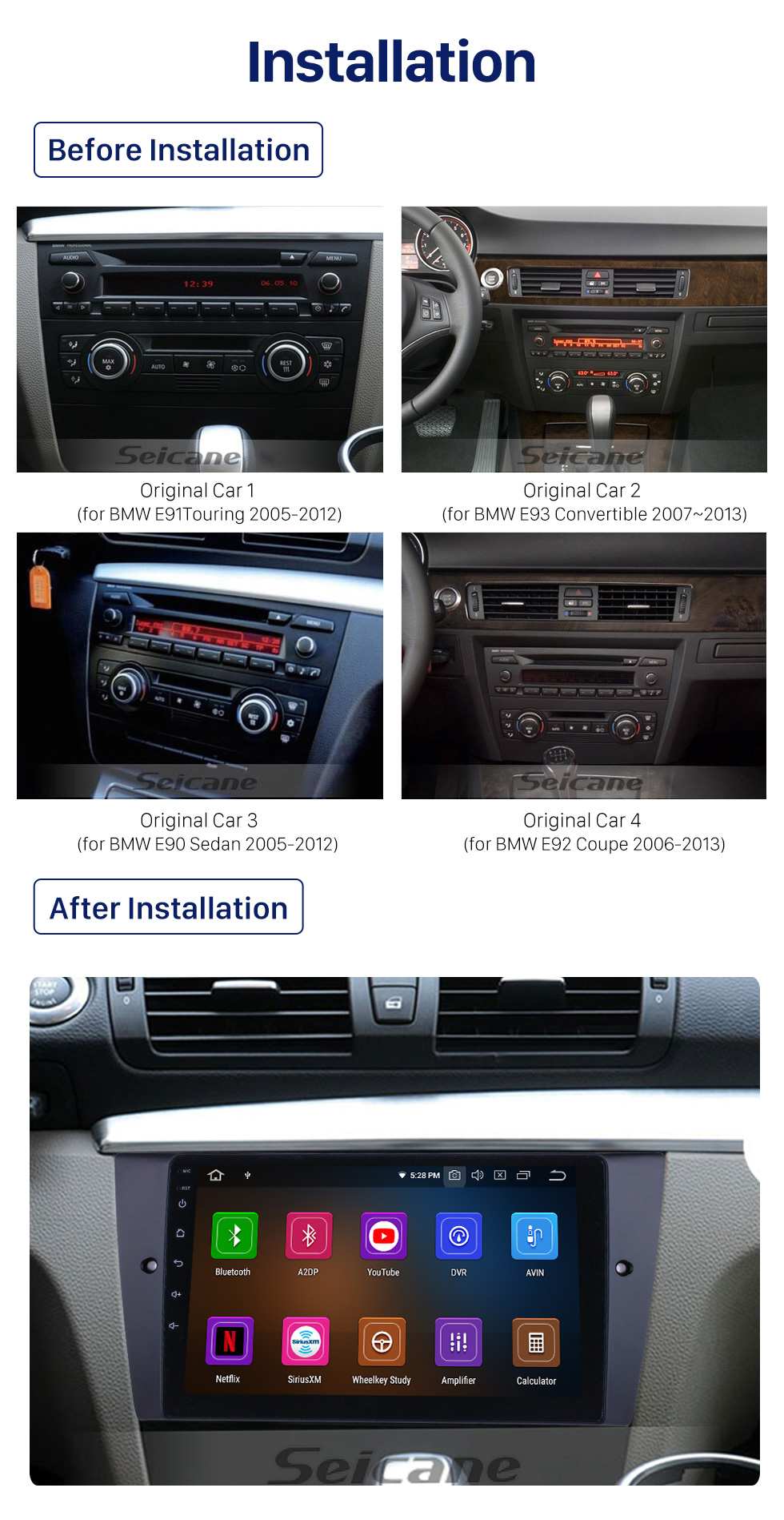 Android 10.0 pulgadas para 2005-2012 BMW Serie 3 E90 E92 E93 316i 318i 320i 320si 323i 325i 328i 330i 335i 335is M3 316d 318d 320d 325d 330d 335d Sistema de
