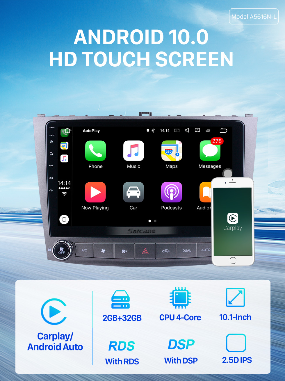 Seicane 10,1 polegadas para 2005-2010 Lexus IS250 IS300 IS200 IS220 IS350 Rádio Android 10.0 Sistema de Navegação GPS com HD Touchscreen Bluetooth Carplay Suporte Câmera de backup Seicane 10,1 polegadas para 2005-2010 Lexus IS250 IS300 IS200 IS220 IS350 Rádio Android 10.0 Sistema de Navegação GPS com HD Touchscreen Bluetooth Carplay Suporte Câmera de backup