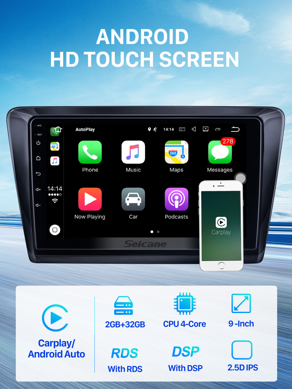 Seicane 9 Inch HD Touchscreen for 2018 Skoda Spaceback Rapid Multimedia Player Car Radio Stereo Player Support Split Screen Display