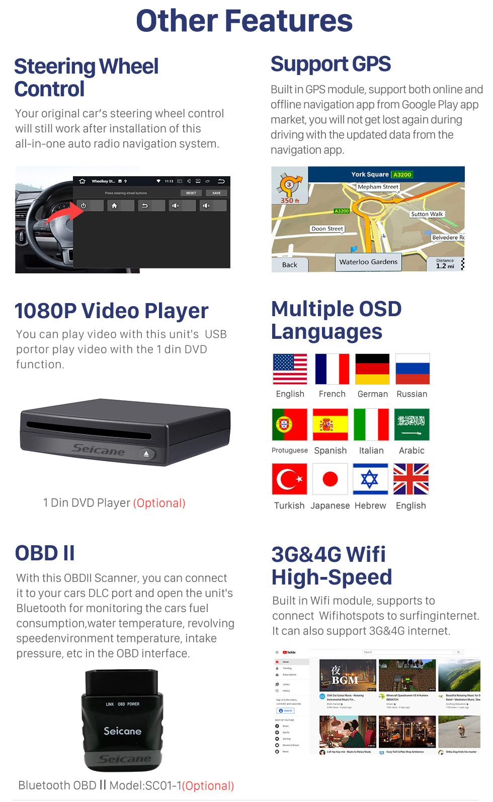 Seicane Популярная автомобильная стереосистема Android с Bluetooth для KIA OPTIMA 2005 Поддержка сенсорного экрана WIFI GPS-навигация Seicane Популярная автомобильная стереосистема Android с Bluetooth для KIA OPTIMA 2005 Поддержка сенсорного экрана WIFI GPS-навигация