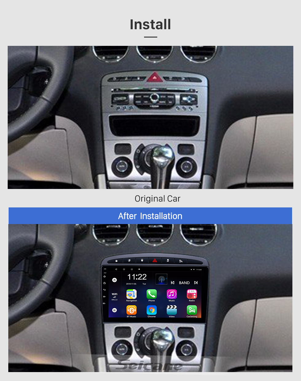 Seicane après marché Android 8.1 voiture stéréo pour 2010-2016 PEUGEOT 408 avec GPS Bluetooth voiture stéréo appui tête Ecran tactile Lien Miroir OBD2 3G WiFi Vidéo USB SD Seicane après marché Android 8.1 voiture stéréo pour 2010-2016 PEUGEOT 408 avec GPS Bluetooth voiture stéréo appui tête Ecran tactile Lien Miroir OBD2 3G WiFi Vidéo USB SD
