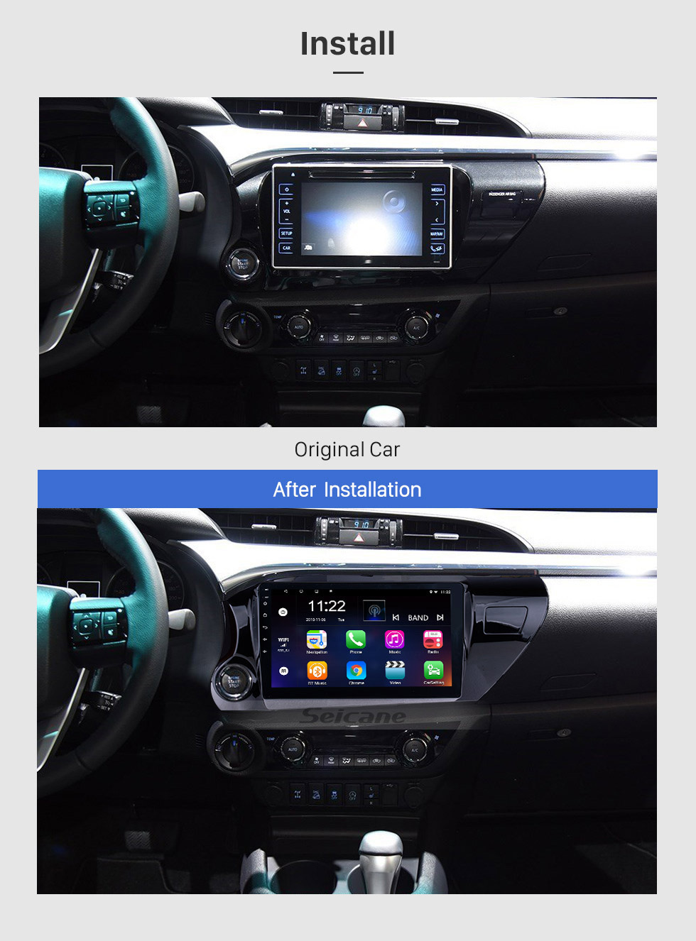 Seicane Radio con pantalla táctil Android 8.1 HD de 10.1 pulgadas para 2016 2017 2018 TOYOTA HILUX Controlador de mano izquierda con sistema GPS GPS Navi USB FM Control del volante Soporte DVR Cámara de visión trasera OBD Seicane Radio con pantalla táctil Android 8.1 HD de 10.1 pulgadas para 2016 2017 2018 TOYOTA HILUX Controlador de mano izquierda con sistema GPS GPS Navi USB FM Control del volante Soporte DVR Cámara de visión trasera OBD