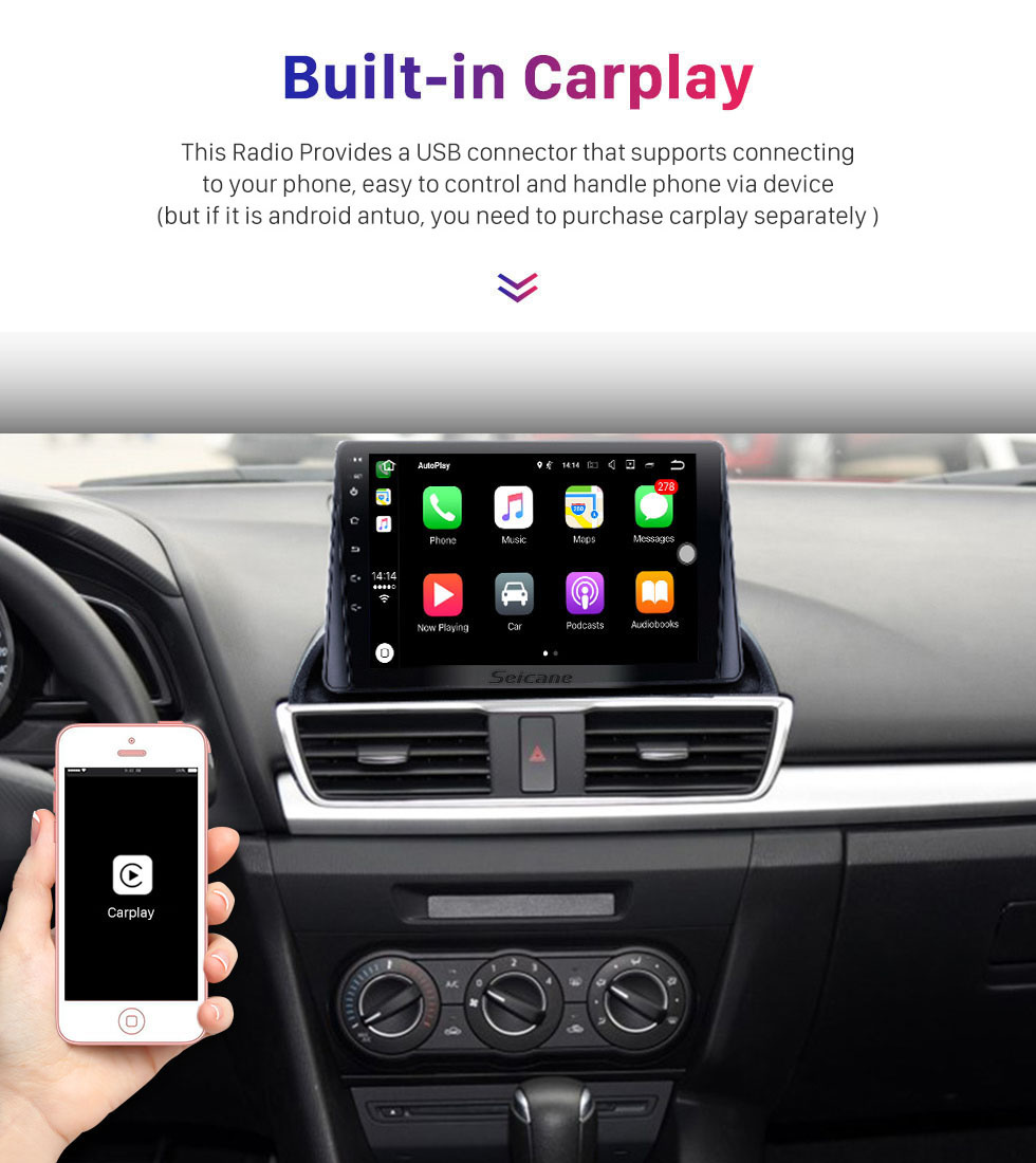 Seicane 9 pouces Android 10.0 pour Mazda 3 Axela Système de navigation GPS stéréo avec Bluetooth touch Carplay