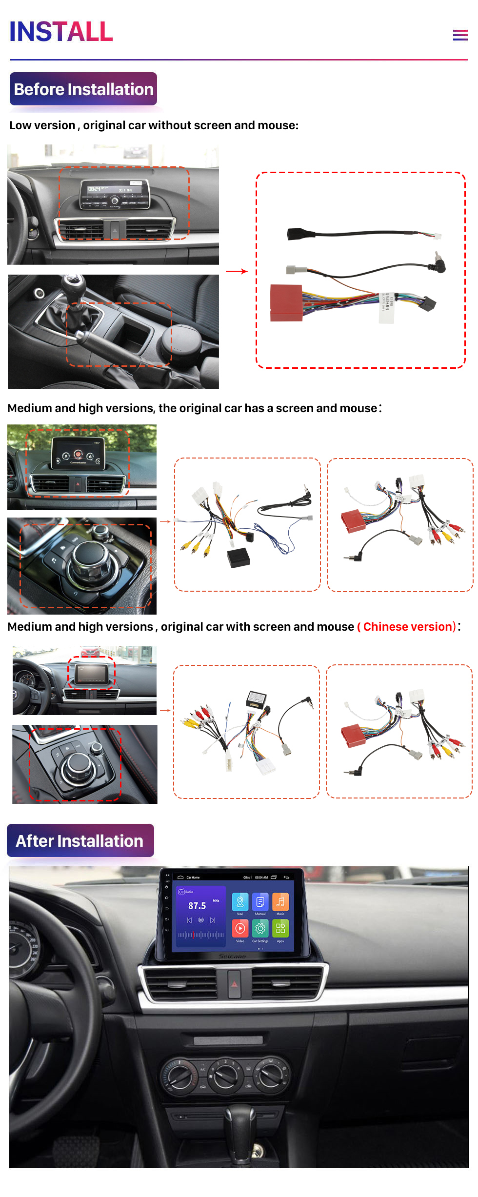 Seicane 9 pouces Android 10.0 pour Mazda 3 Axela Système de navigation GPS stéréo avec Bluetooth touch Carplay