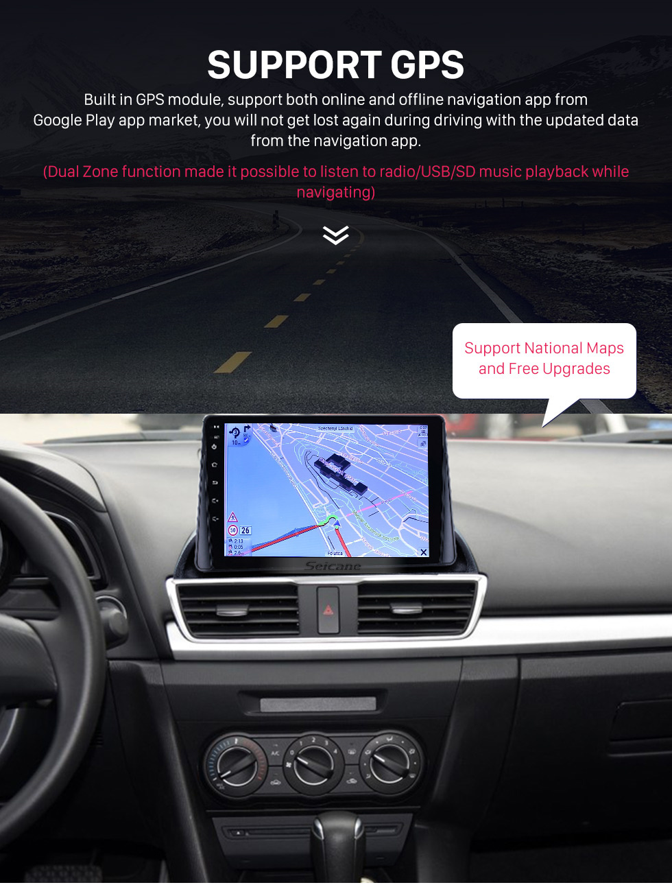 Seicane 9 pouces Android 10.0 pour Mazda 3 Axela Système de navigation GPS stéréo avec Bluetooth touch Carplay