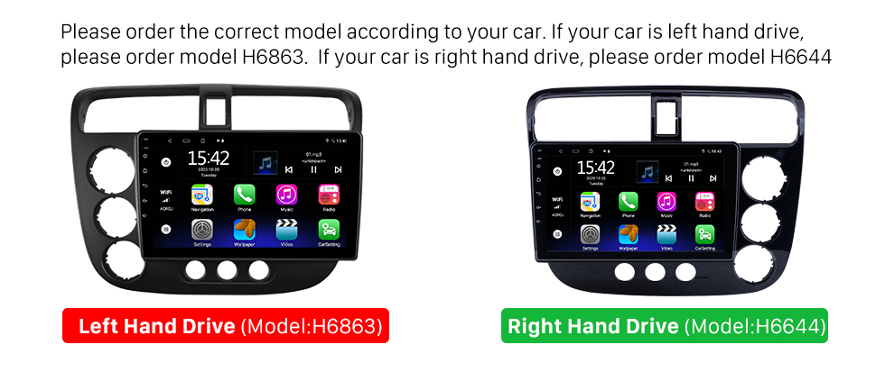 Seicane Pour HONDA CIVIC MANUAL AC 2005 Radio Android 13.0 HD Écran tactile 9 pouces Système de navigation GPS avec WIFI Bluetooth Carplay support DVR