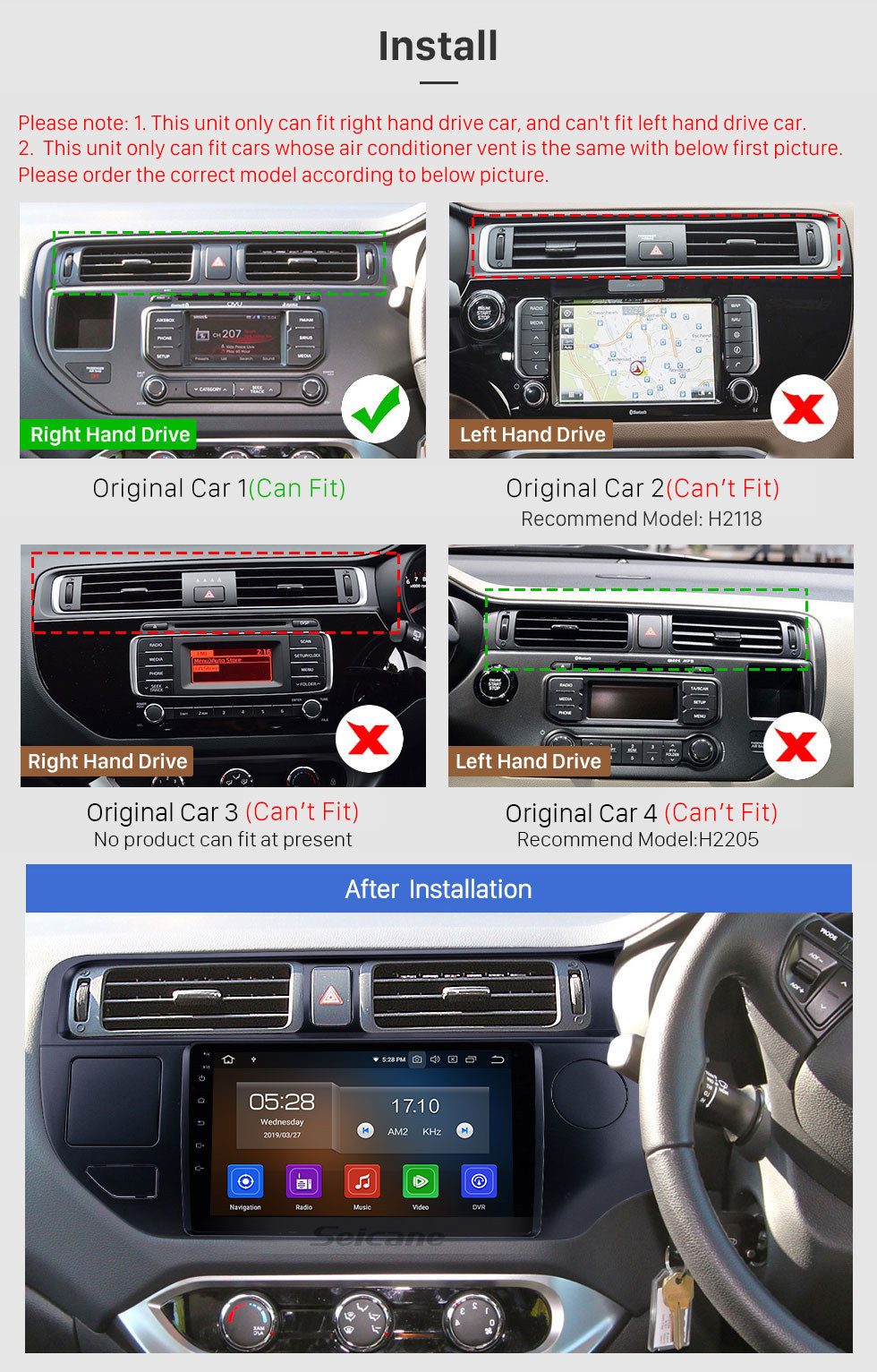 Seicane 9 polegadas Android 11.0 para KIA K3 RIO RHD 2012 Sistema de navegação GPS por rádio com tela sensível ao toque HD Bluetooth Carplay com suporte OBD2