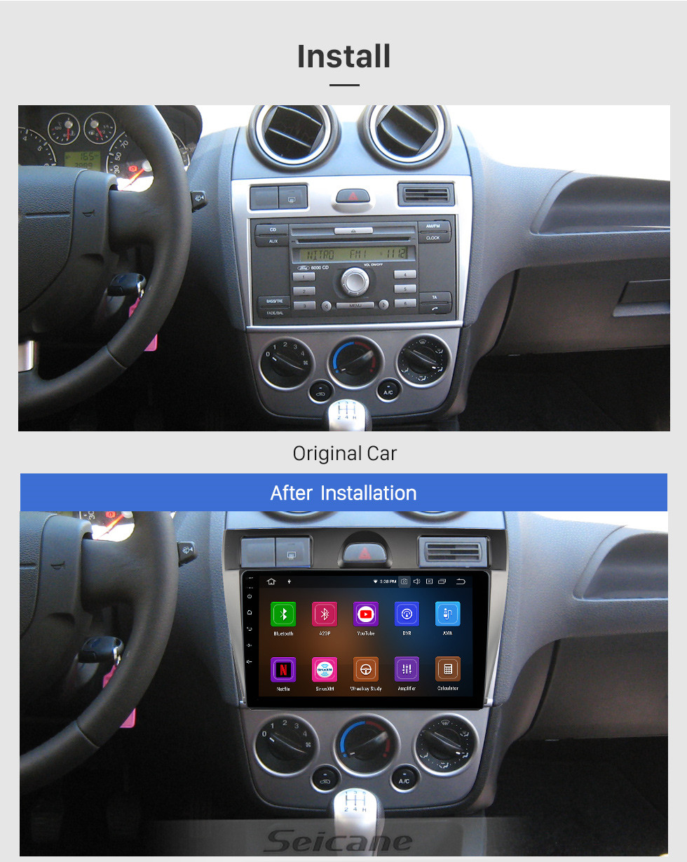 Seicane Android 11.0 para 2006-2011 FORD FIESTA Radio Sistema de navegación GPS de 9 pulgadas con Bluetooth HD Pantalla táctil Carplay compatible con SWC