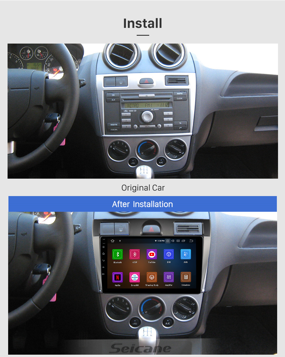 Seicane Android 11.0 Para 2006-2011 FORD FIESTA Radio Sistema de navegação GPS de 9 polegadas com Bluetooth HD Touchscreen com suporte para SWC