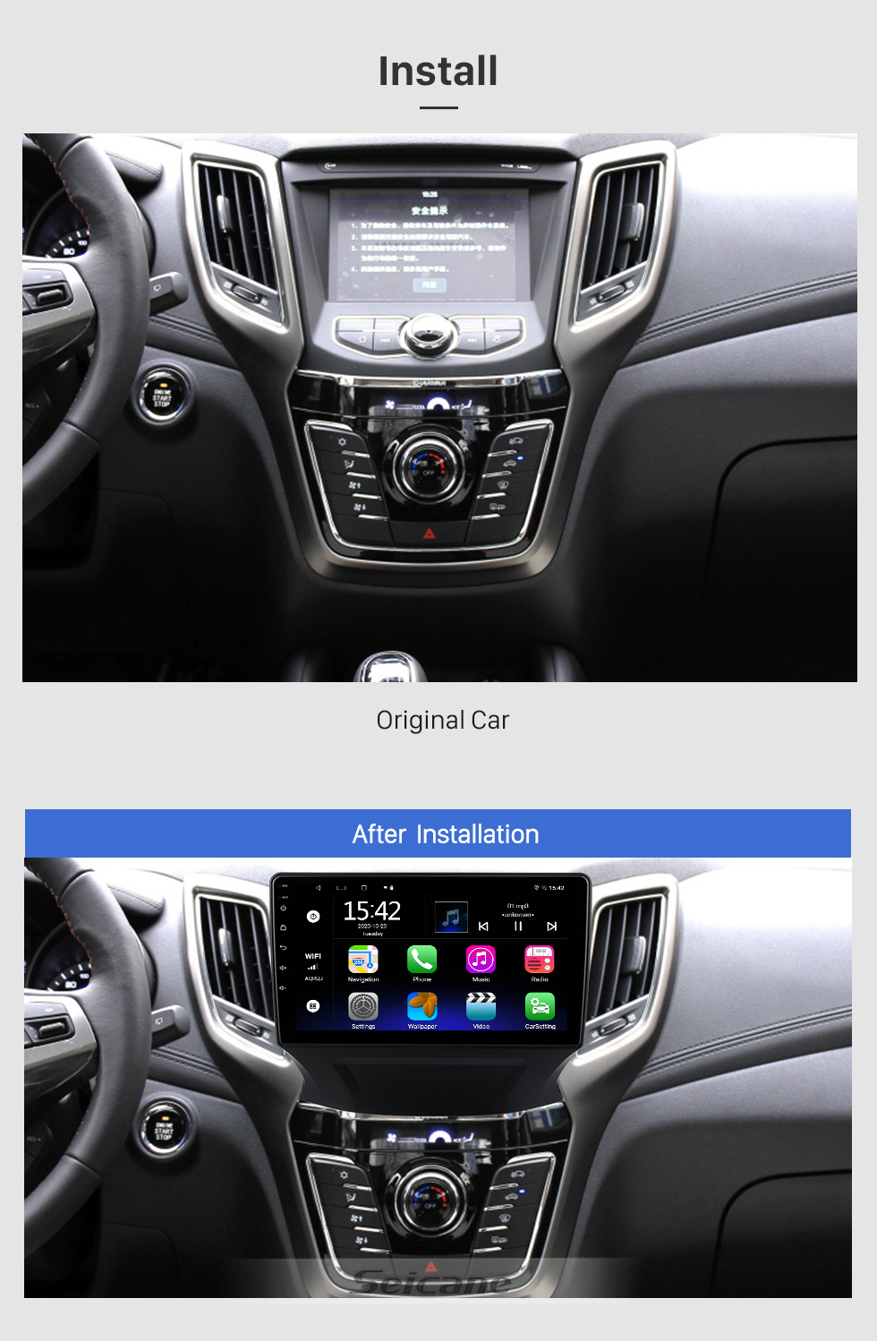 Seicane Android de 9 polegadas 10.0 para KIA K3 RIO RHD 2012 Sistema de navegação por rádio GPS com tela sensível ao toque HD com suporte para Bluetooth Carplay OBD2