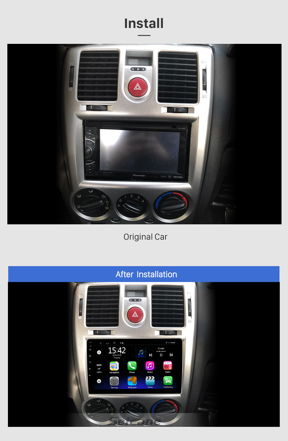 Seicane Pour HYUNDAI GETZ LHD 2004 2005 2006 Radio Android 13.0 HD Écran tactile 9 pouces Système de navigation GPS avec prise en charge WIFI Bluetooth Carplay DVR