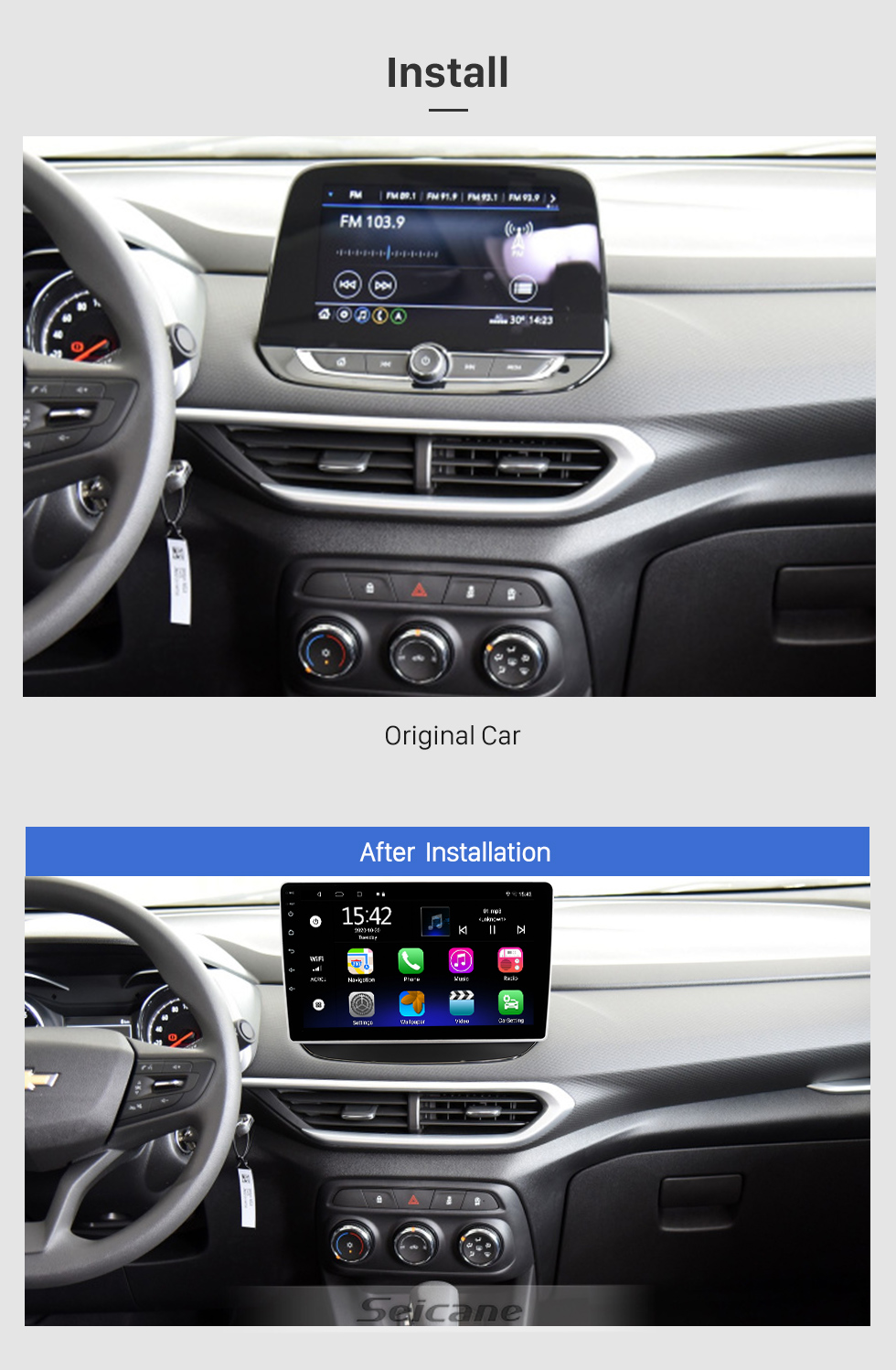 Seicane Android de 10,1 polegadas 10.0 para CHEVROLET TRACKER 2019 Sistema de navegação GPS por rádio com tela sensível ao toque HD com suporte para Bluetooth Carplay OBD2