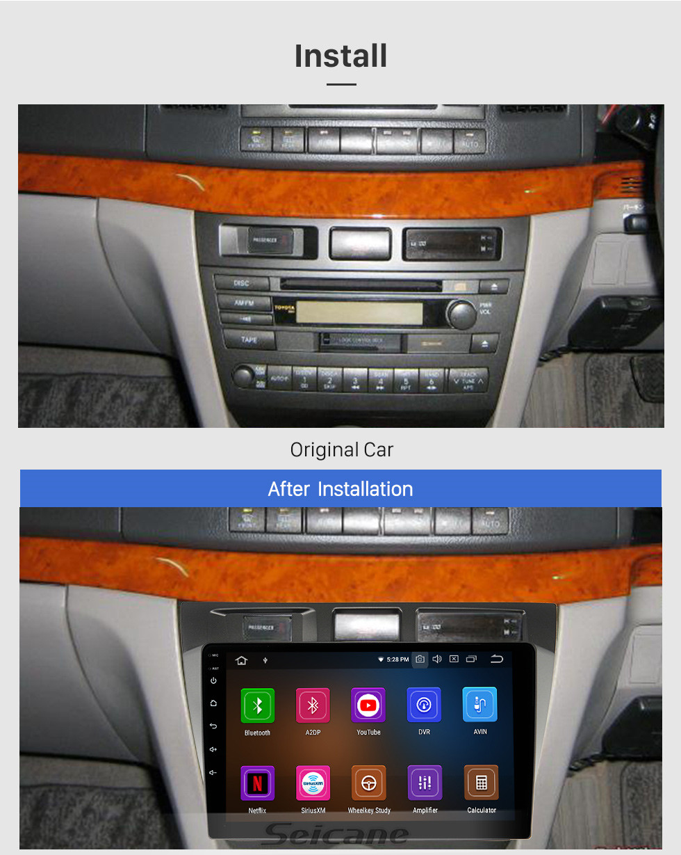 Seicane Android de 9 polegadas 11.0 para TOYOTA MARK II 2005 Sistema de navegação GPS por rádio com tela sensível ao toque HD Bluetooth Carplay compatível com OBD2