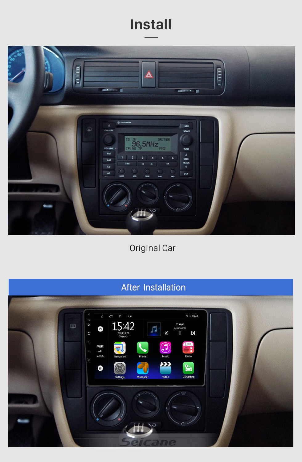 Seicane 9 pouces Android 13.0 pour VOLKSWAGEN PASSAT B5 B6 2004-2010 Radio Système de navigation GPS avec écran tactile HD Prise en charge Bluetooth Carplay OBD2