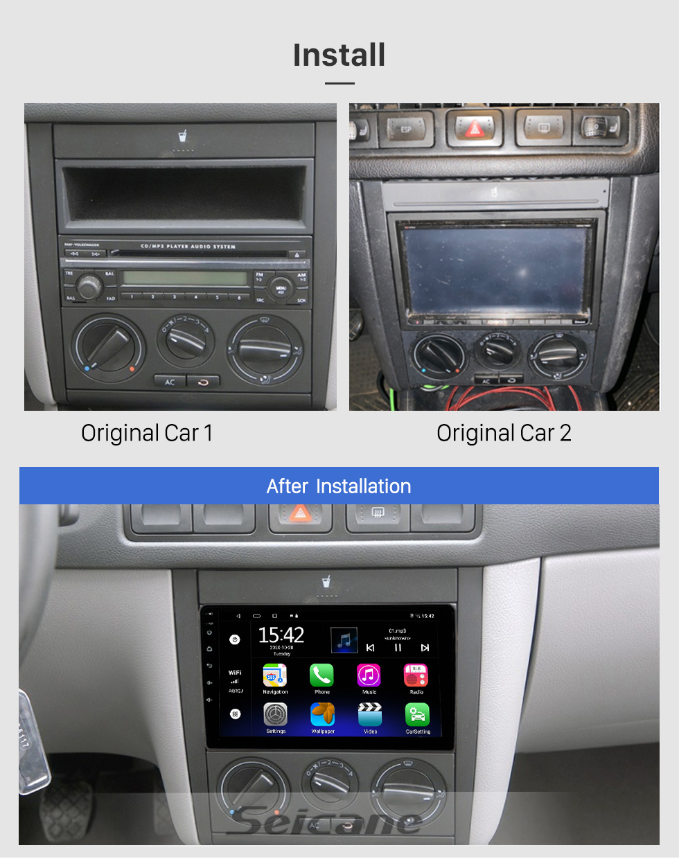Seicane 9 polegadas android 13.0 para volkswagen bora/golf 2004-2007 sistema de navegação gps de rádio com hd touchscreen suporte bluetooth carplay obd2