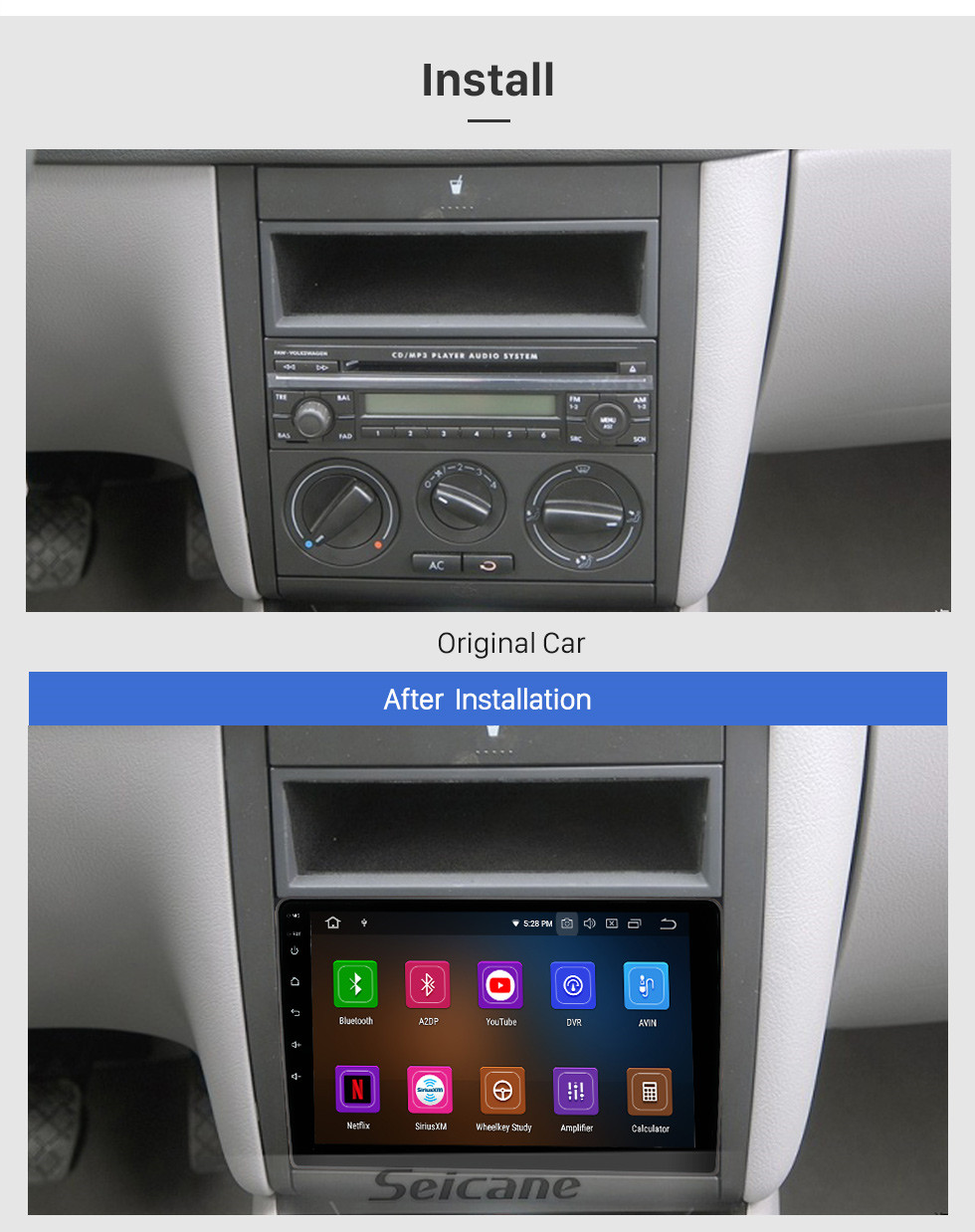 Seicane Pour VOLKSWAGEN BORA 2004-2007 Radio Android 11.0 HD écran tactile 9 pouces avec AUX Bluetooth système de navigation GPS Carplay supporte la vidéo 1080P