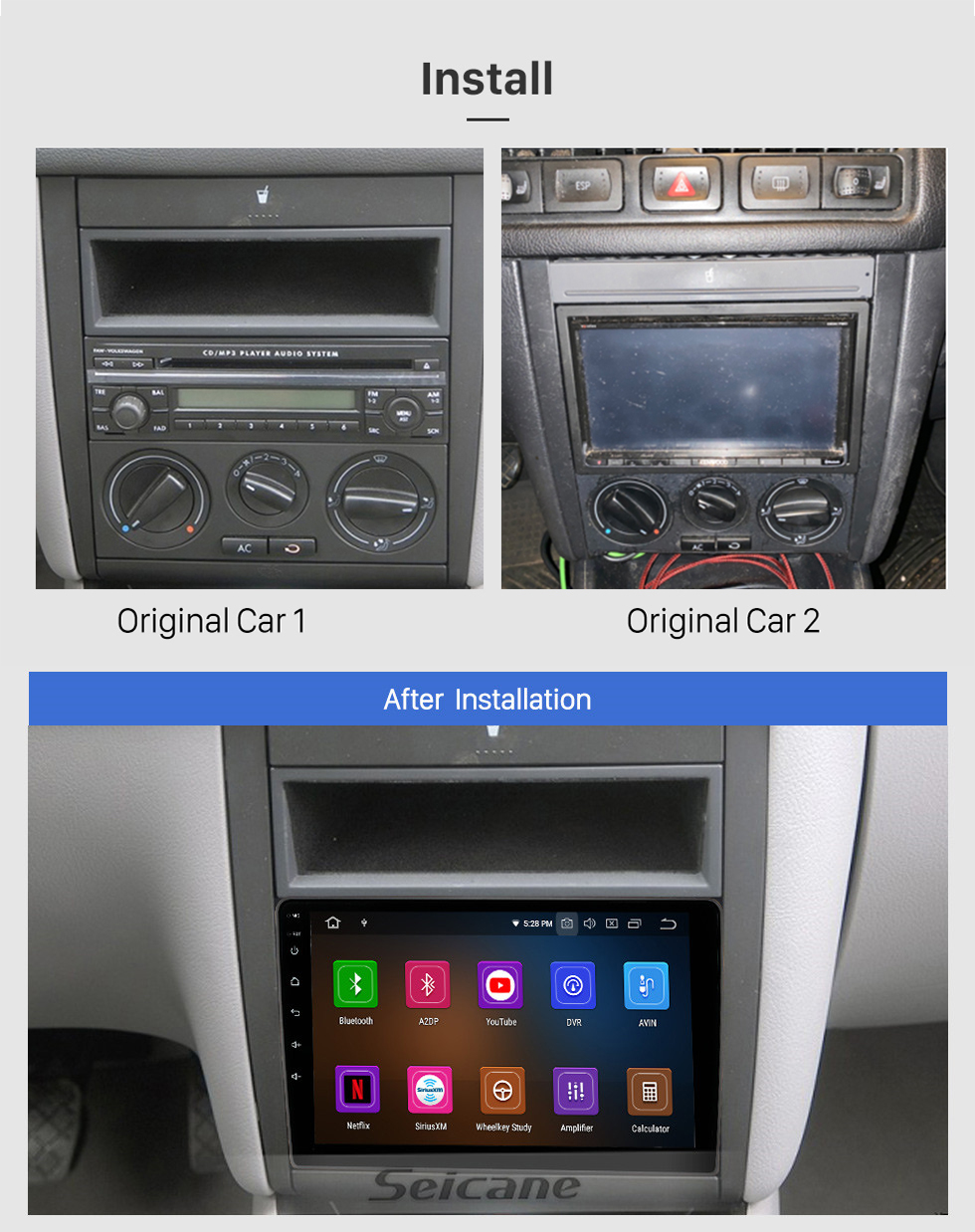 Seicane Für VOLKSWAGEN BORA 2004-2007 Radio Android 13.0 HD Touchscreen 9 Zoll mit AUX Bluetooth GPS Navigationssystem Carplay Unterstützung 1080P Video Seicane Für VOLKSWAGEN BORA 2004-2007 Radio Android 13.0 HD Touchscreen 9 Zoll mit AUX Bluetooth GPS Navigationssystem Carplay Unterstützung 1080P Video