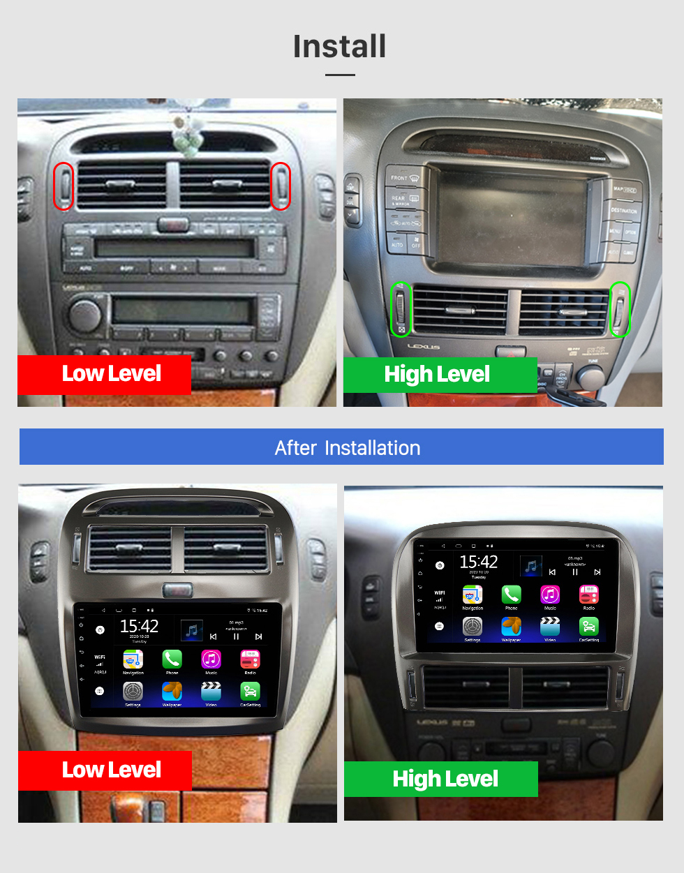 Seicane Para 2001 2002 2003 2004 2005 2006 Lexus LS430 Android Radio con pantalla táctil de 9 pulgadas Sistema de navegación GPS Soporte Bluetooth RDS WIFI DVR Carplay