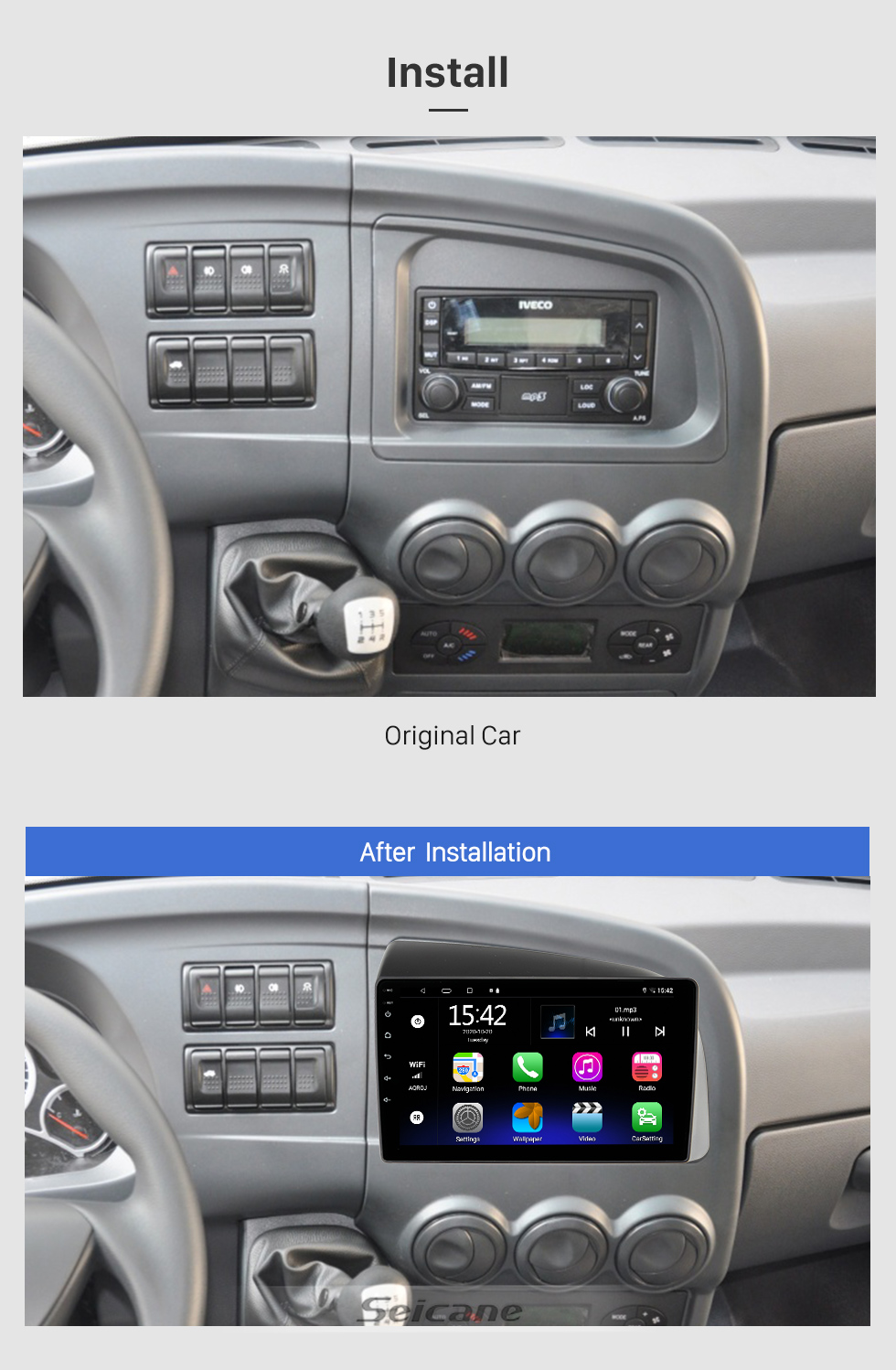 Seicane 9 Zoll Android 10.0 für IVECO BRONTE LHD 2014-2016 Radio GPS Navigationssystem Mit HD Touchscreen Bluetooth Unterstützung Carplay OBD2