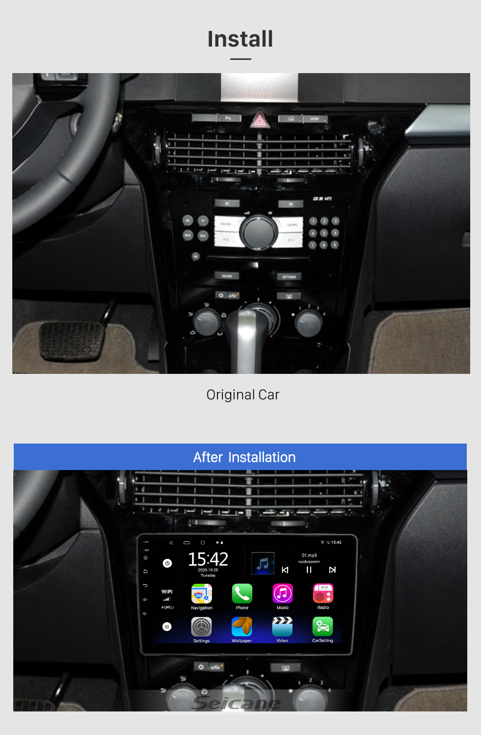 Seicane 9 pouces Android 10.0 Pour OPEL ASTRA ZAFIRA NOIR 2007 HD Écran tactile Radio Système de navigation GPS Prise en charge Bluetooth Carplay OBD2 DVR 3G WiFi Commande au volant