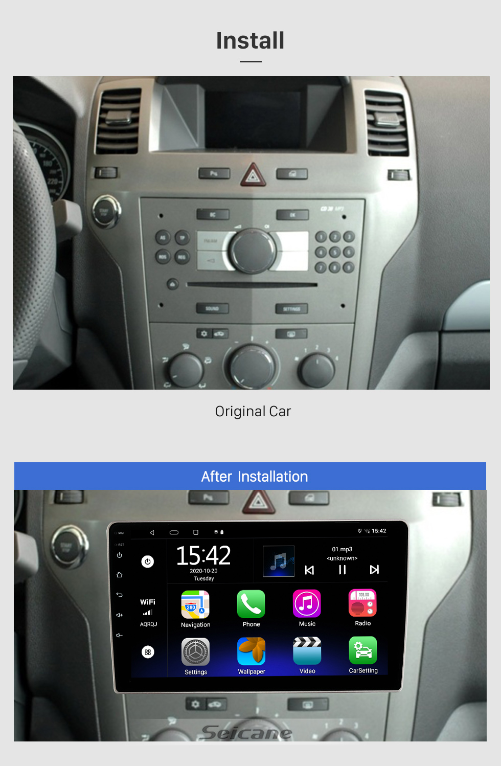 Seicane Для OPEL ASTRA ZAFIRA SILVER 2007 Радио Android 10.0 HD с сенсорным экраном 9-дюймовая система GPS-навигации с поддержкой WIFI Bluetooth Carplay DVR