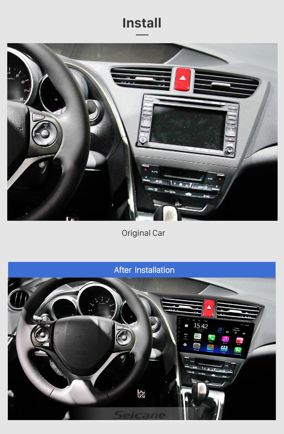 Seicane Android 10.0 HD Touchscreen de 9 polegadas para HONDA CIVIC LHD EUROPEAN VERSION 2012 Sistema de navegação GPS por rádio com suporte para Bluetooth Câmera traseira Carplay