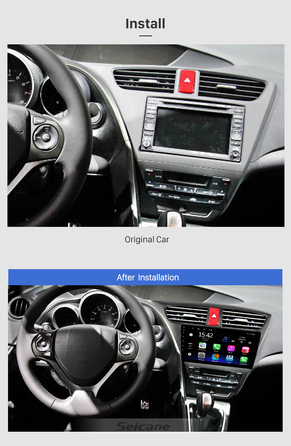 Seicane Android 13.0 HD Écran tactile 9 pouces pour HONDA CIVIC LHD VERSION EUROPEENNE 2012 Radio Système de navigation GPS avec prise en charge Bluetooth Caméra arrière Carplay