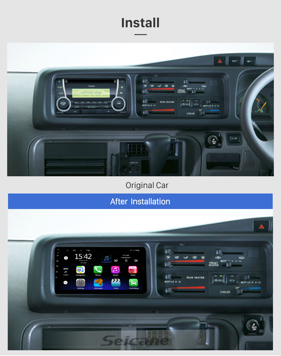 Seicane 9 pouces Android 13.0 pour TOYOTA COASTER 2013-2015 Système de navigation radio GPS avec support Bluetooth à écran tactile HD Carplay OBD2