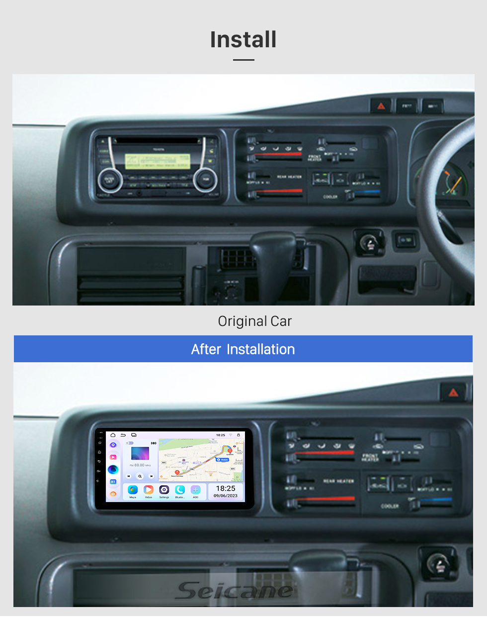 Seicane 9 pouces Android 13.0 pour TOYOTA COASTER 2013-2015 Système de navigation radio GPS avec support Bluetooth à écran tactile HD Carplay OBD2